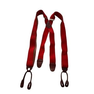 Vintage Red Fabric Tan Leather Men's Suspenders Braces